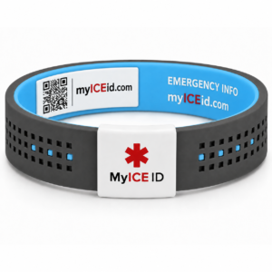Blue and Black Emergency Information Race Band Blue UK